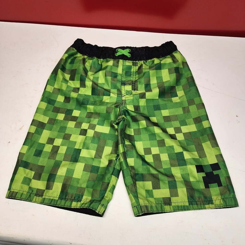 Minecraft Video Game Promo Green Swim Trunks Boy's L
